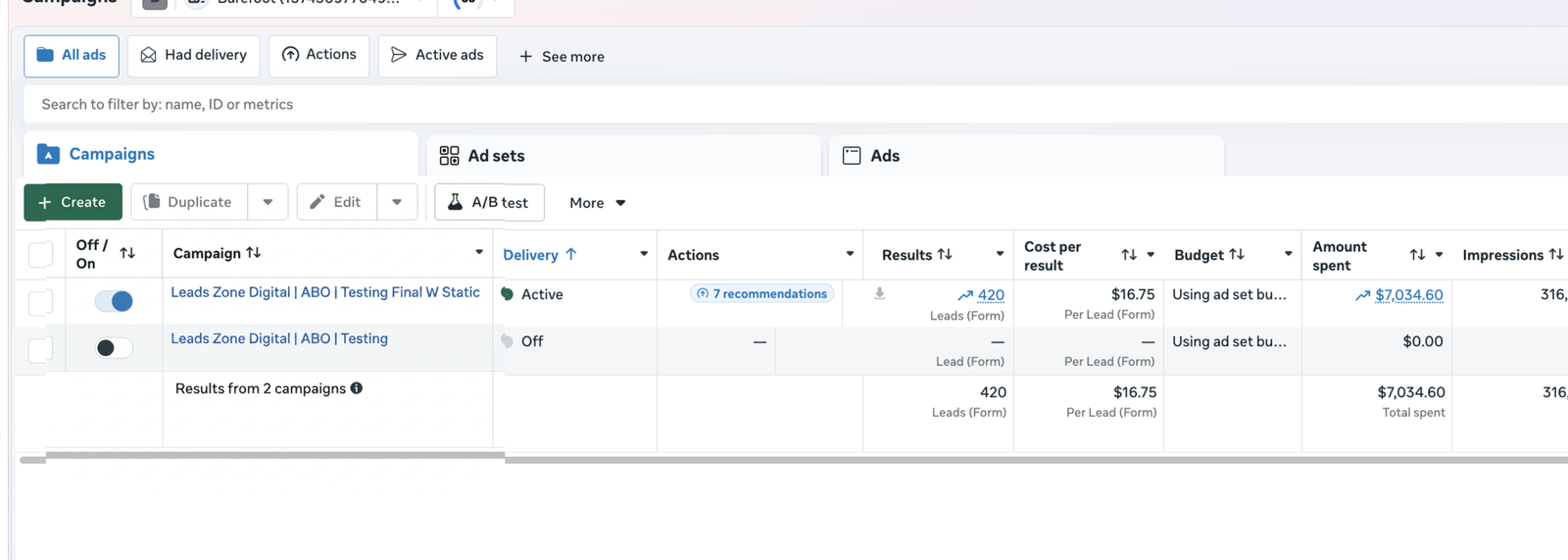 Meta Ads Manager result screenshot 3