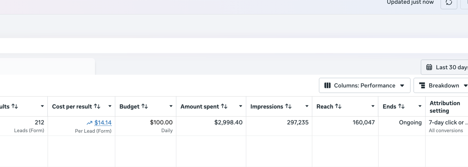 Meta Ads Manager result screenshot 4